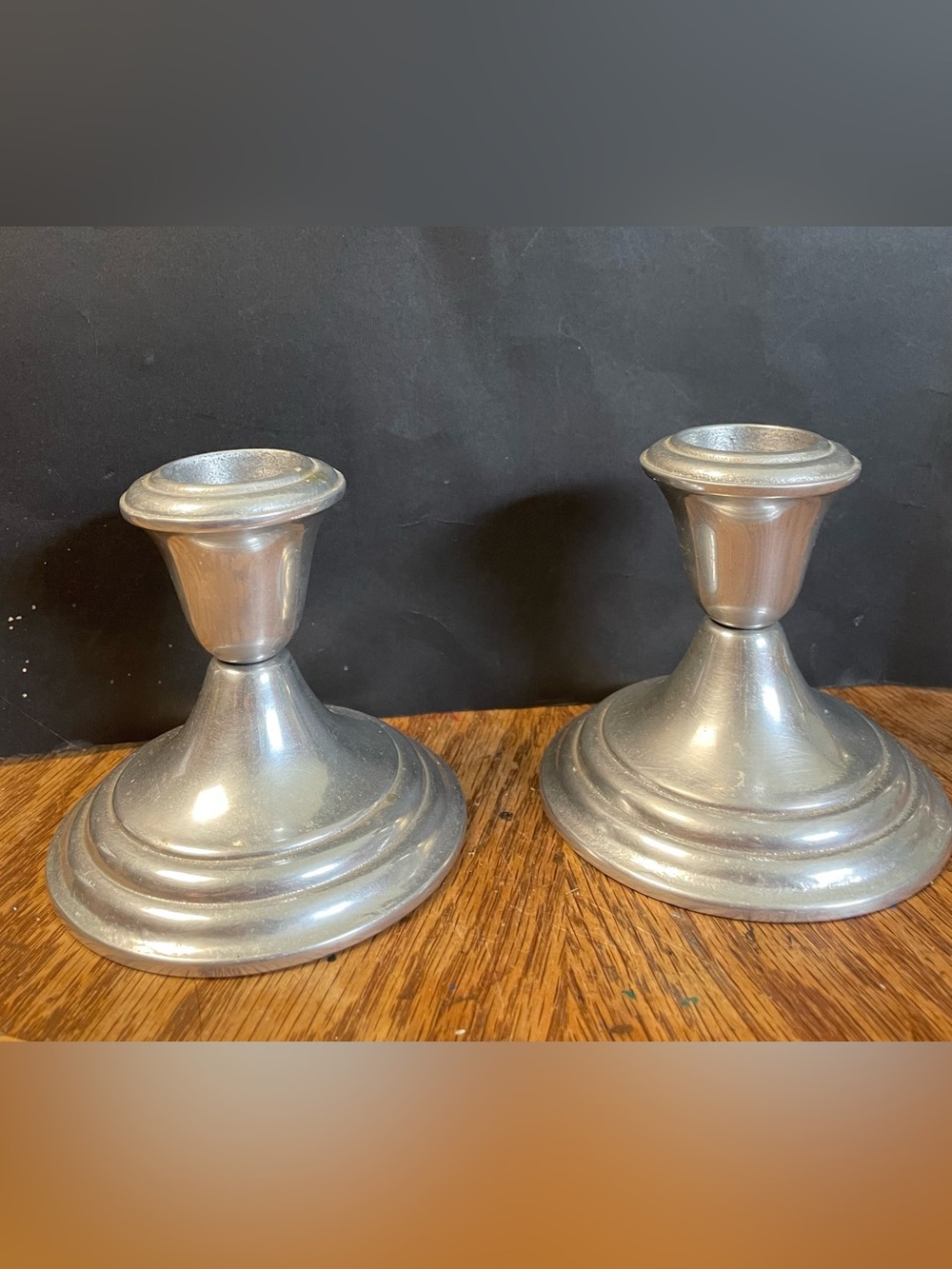 Vintage Wilton Pewter Pillar Candle Holders - Pair